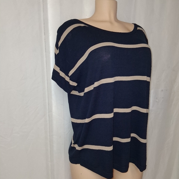 Talbots Navy Blue and Beige Striped Short Sleeve Top Wimen Size XL - Picture 13 of 16